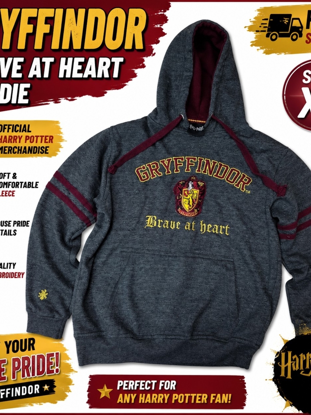 Gryffindor Kids' Hooded Sweatshirt - Charcoal with Maroon Accents